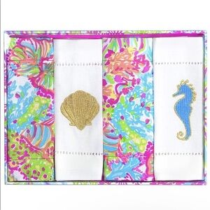 Lilly Pulitzer cotton embroidered cocktail napkin set of 4 NWT in box
